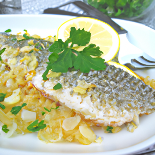 Gebratener Seebarsch mit Kräutersalat und Zitronenbutter Rezept