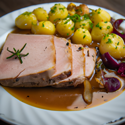 Zarter Schweinebraten mit Rosmarinkartoffeln und Buttergemüse Rezept