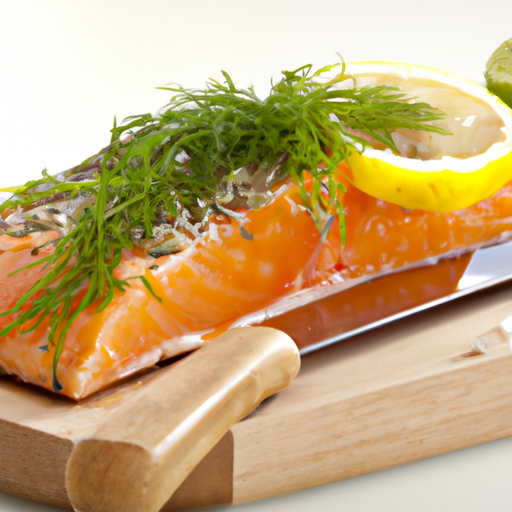 Lachs auf Zedernholzbrett mit Dill-Zitronen-Sauce