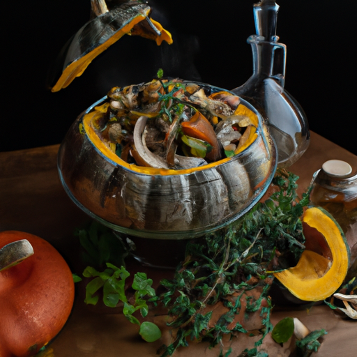 Geschmorter Hokkaido-Kürbis mit Wildpilzen und Salbei