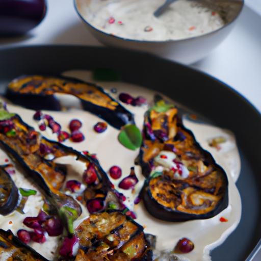 Gebackene Aubergine mit Knoblauchjoghurt und Granatapfel Rezept
