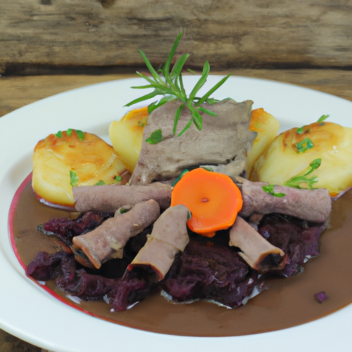 Geschmorte Rindfleisch-Rouladen mit Rotkohl und Kartoffelklößen Rezept