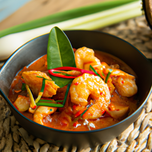 Thailändischer Garnelencurry mit Kokosnuss und Limettenblättern