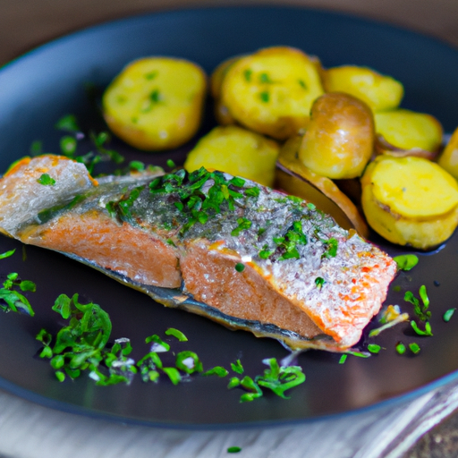 Gebackener Lachs mit Knuspriger Kräuterkruste und Ofenkartoffeln Rezept