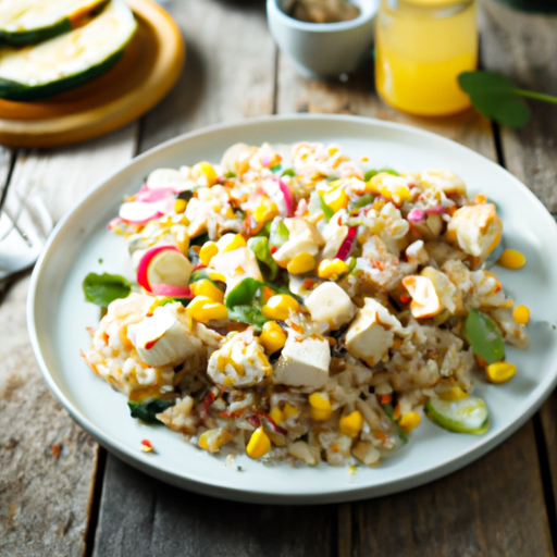Gartenfrische Quinoa-Mais-Salat mit knusprigem Tofu
