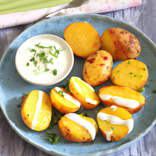 Mediterrane Ofenkartoffeln mit Knoblauch-Joghurt-Dip Rezept