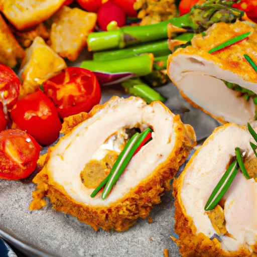 Knusprige Maishähnchenbrust mit Kräuter-Parmesan-Panade und frischem ...