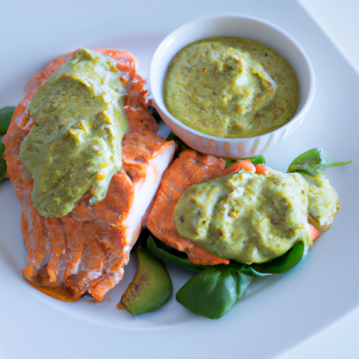 Gebratene Lachsfilets mit Avocado-Limettensauce