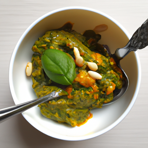 Kürbiskernöl-Pesto mit Spinat und Pinienkernen