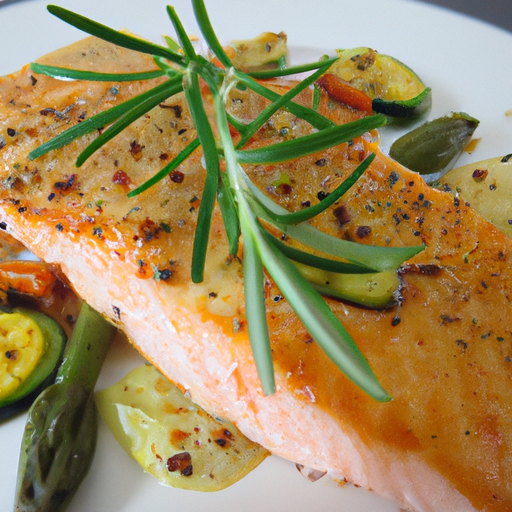 Pochiertes Lachsfilet mit Zitronen-Kräuterbutter und Gemüse Rezept