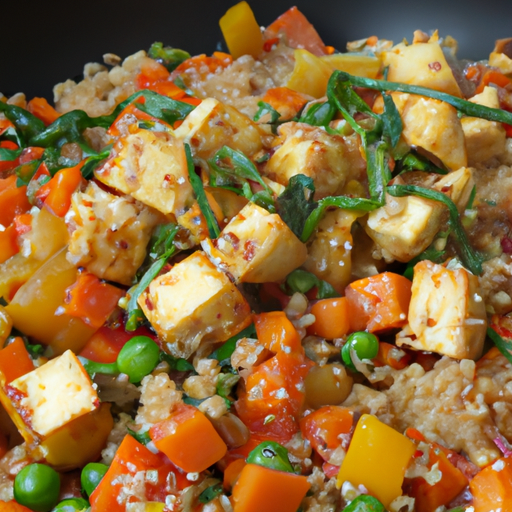 Gemüse-Quinoa-Pfanne mit gebratenem Tofu
