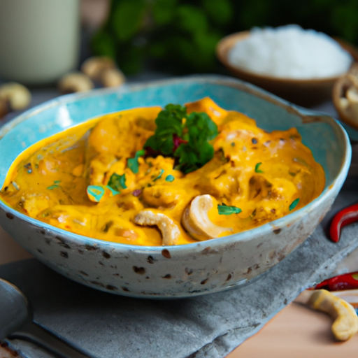 Kürbis-Curry mit frischer Kokosmilch und gerösteten Cashews