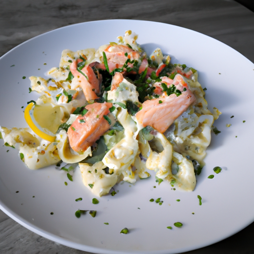 Geräucherter Lachs mit Zitronen-Dill-Sahnesauce auf Bandnudeln Rezept