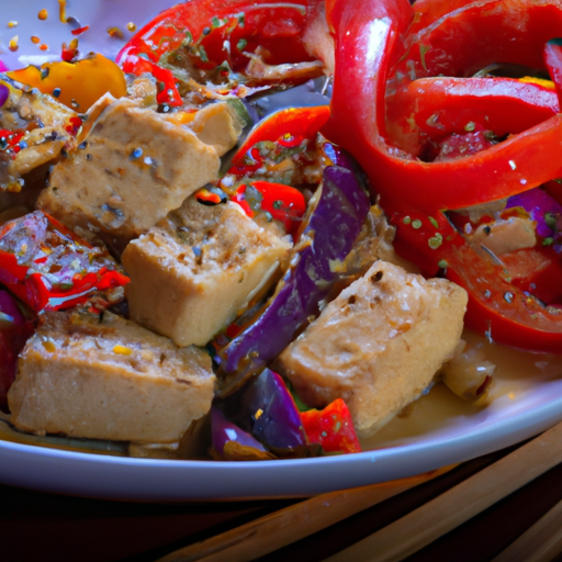 Geschmorter Tofu mit Auberginen und Paprika