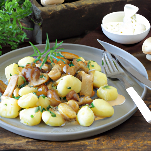 Kräuter-Gnocchi mit cremiger Pilzsauce