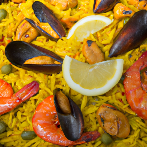 Spanischer Paella mit Meeresfrüchte und Hühnerbrust