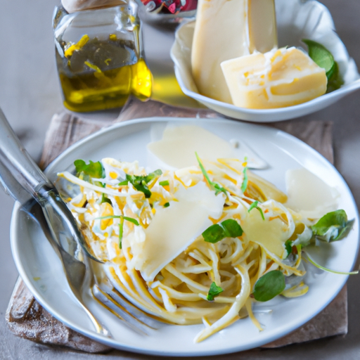 Pasta Aglio e Olio mit Parmesan und Rucola